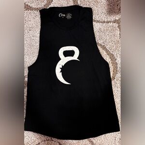 Zyia Black Muscle Tank with White Kettlebell Moon Logo